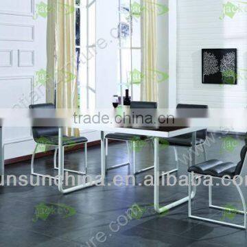 black&white galss top brief metals home dining table