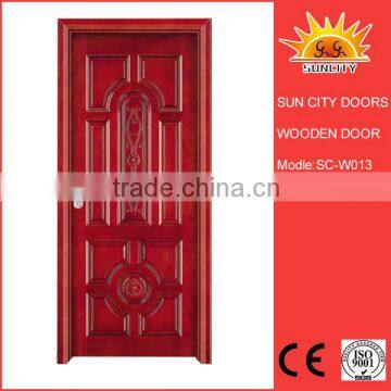 SC-W013 Sun City Red Color Wooden Single Main Door Design