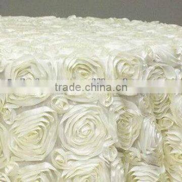superb hot-sell unique round satin rosette fabric table cloth for wedding