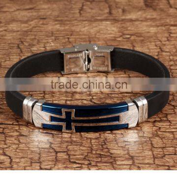 Novelty Products Chinese Blue Plating Cross Black Silicone Bracelet With Logo Quality Choice