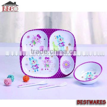 Unique design pink and white 4 pcs kids melamine dinnerware