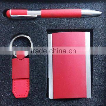 High Quality Luxury business card holder And promotional pen PU Leather Keychain Holiday Gift set