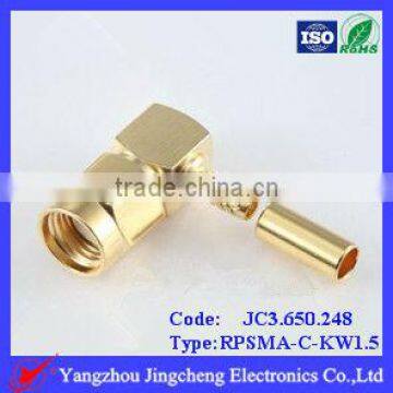 Reverse Polarity SMA male body with female pin crimp 90 right angle for RG316 cable