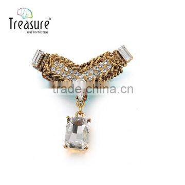 Best price jewelry figaro golden alloy chain with geometric crystal pendant brooch jewelry