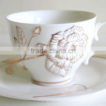 embossed Flower Coffee cup and saucer of Bone China