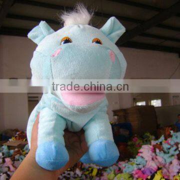 30cm promotional customzied stuffed light blue plush hippos animal shape handbag toy with handgrip