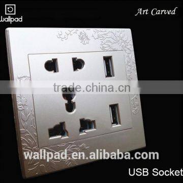 New Products Wallpad PC110~250V Electrical Universal Wall Socket with Switch Usb Charger Port USB Power Wall Light Socket