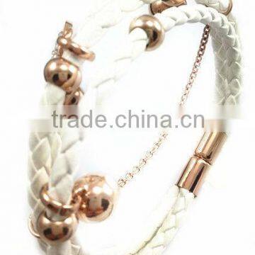 YB265 White leather bracelets with round staly for women