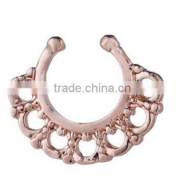 Fake Crystal Septum Hoop Ring Nose Body Piercing Jewelry Gold Rose photo-3