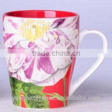 Factory wholesale 10oz stoneware red flower coffee mugs