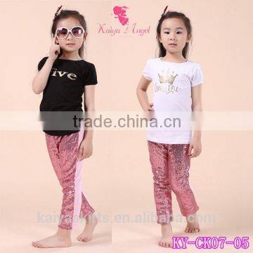 2016 new design cotton sequin children sports costumes pants