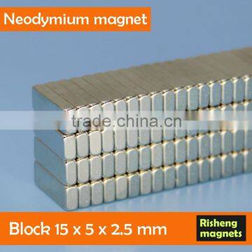 Permanent block magnet 15x5x2.5mm ndfeb magnet