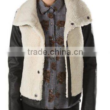 Hot!! Winter's Women Faux Sherpa Fur Garment with Leather Sleeves