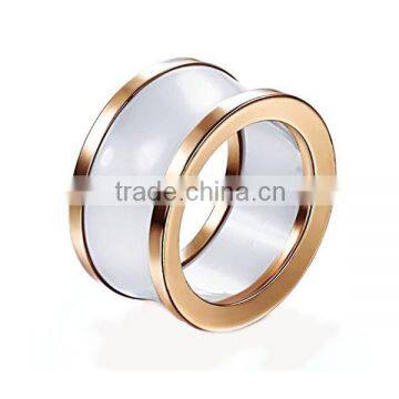 Top quality latest design white ceramic rings stainless steel ring in IP-rose color LR5209