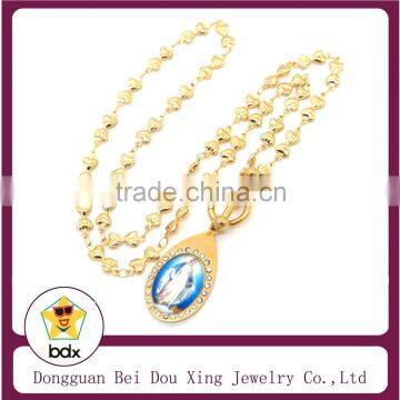 Religious Easter Souvenir Gift Gold Plated Stainless Steel Catholic Pure Mary Mother Charm Heart Rosary Chians Prayer Necklace