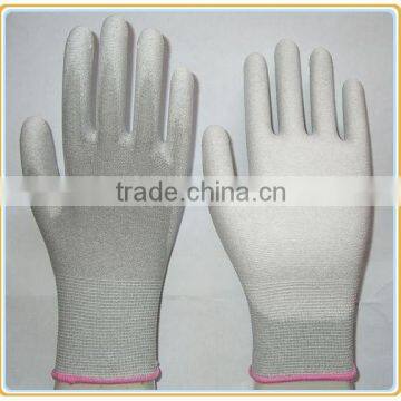 cleanroom static dissipative PU fit coated carbon fiber gloves