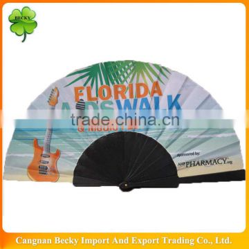 Chinese cheap beautiful plastic PP fabric folding hand fan