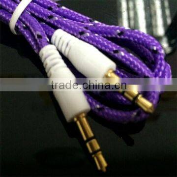 braided wire 3.5mm male-male aux car audio cable, design for iphone use car audio cable