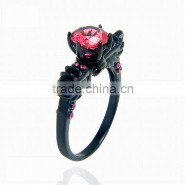 Two Tone Zircon Stone Copper Main Material Gun Black Plated Bat Design Rings For Unisex