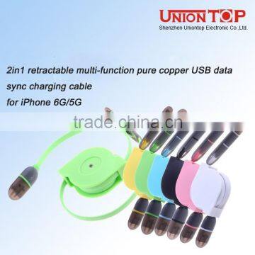 universal 2 in 1 retractable long micro usb 2.0 data cable bulk for android