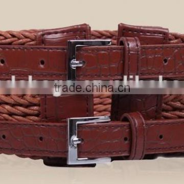 Women wide braided rope and leather belt