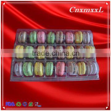 New style 24 blister macaron gift tray with 0.55 mm clear food grade PET cheap clamshell packaging