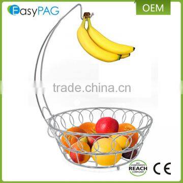 Hot sale kitchen metal wire single tier fruit basket with banana hook