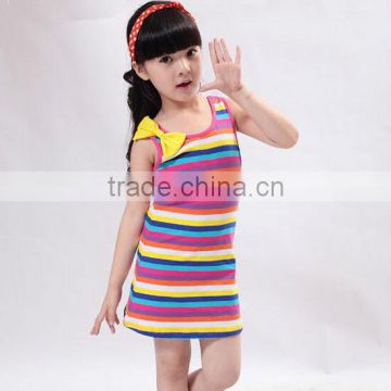 Cotton rainbow girl dress, striped princess skirt with bowknot