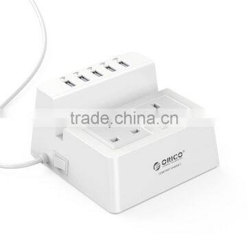 2015 OEM compoact design 2 outlet usb smart power strip with 5 USB charger