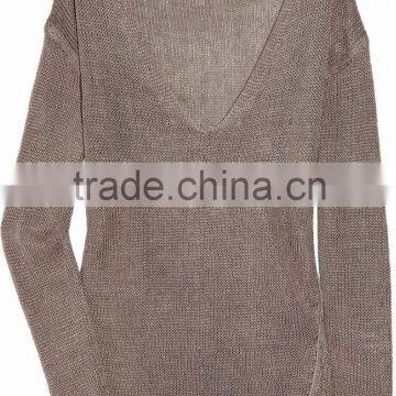 15JWL0211 woman summer spring linen knitted V neck thin sweater