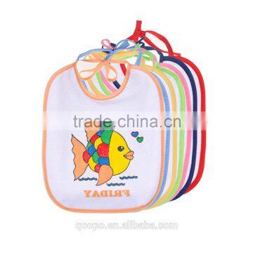 Embroidery Cartoon 7pcs Neoprene Plastic Back Plain Cotton Baby Bibs