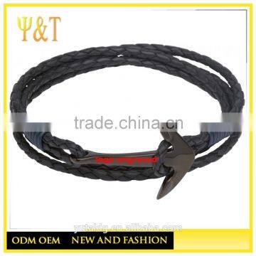 Jingli Jewelry logo customengranved genuine leather cord bracelets men and women (QS-039)