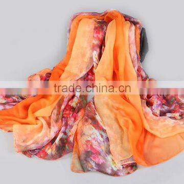 Fashion Active Dying Floral Pattern Scarf 100% Polyester Silk Scarves for Women photo-5