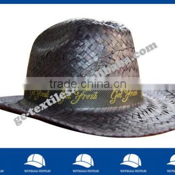 straw hat with gold printing ribbon