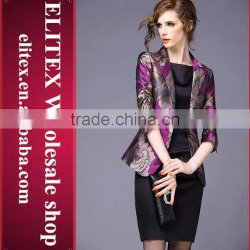 2015 HOT Fashion High quality Purple Flower Turn- Down Collar Women Blazer