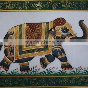 Rajasthan Jaipur Elephant Silk Cloth Folk History India History Animal art Forest Indian Miniature Painting