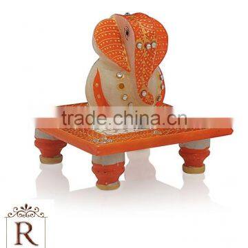 Chowki Ganesha painting marble artist home decor All Purpose gift art and craft Choki Ganpati idol