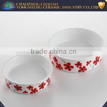 Red Flower Decal Pet Feeder, Ceramic Pet Bowl photo-2