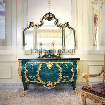 Antique Rococo Peacock Green Living Room Glass Display Cabinet/ Latest Design Decorative Wooden 4-Door Wine Cabinet photo-5