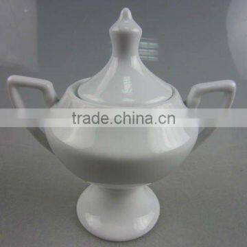 White porcelain candy jar set with two handle