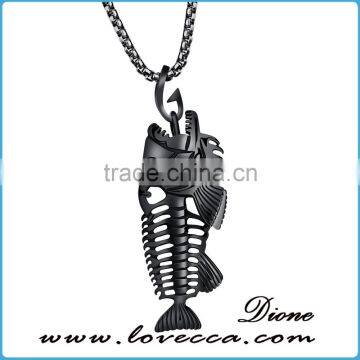 3 Colors Personality Jewelry Fishbone & Fishing Hook Pendant Necklaces Punk Style Men 316L Steel Link Chain photo-3
