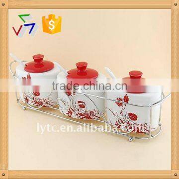 Stoneware Ceramic Canister Set With Iron Rack