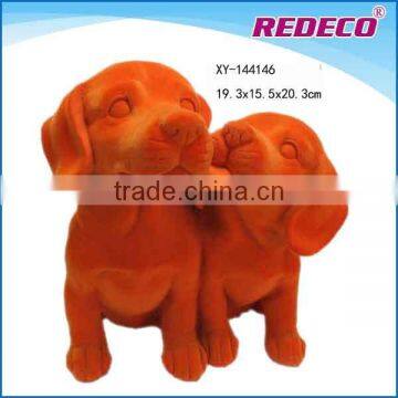 polyresin dog sculpture with flocking