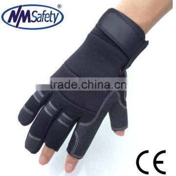 NMSAFETY Fingerless Synthetic Leather Sewing Mechinest Work Glove/fishing hand glove/racing gloves