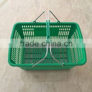 Plastic Grip Hand Shopping Basket with Metal Handle for Supermarkets