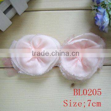 Pink double shabby chiffon fabric flower applique for girl