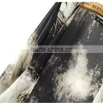 2015 New Fashion Long Chiffon Cardigan,maxi Ink Printing Chiffon Cardigan for Women With Long Sleeve Falbala Placket photo-4