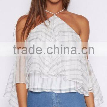 latest design halter neck off shoulder woman tops summer ruffle tops