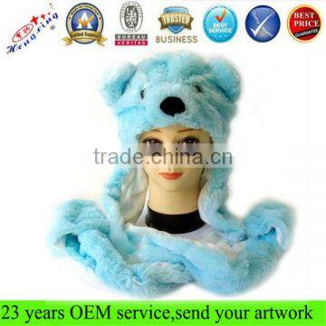 Fashion long mittens scarf set plush winter animal hats for adults