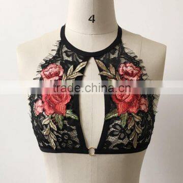 Wholesale Front Open Lingerie Black Ladies Sexy Crop Top Embroidery Bra